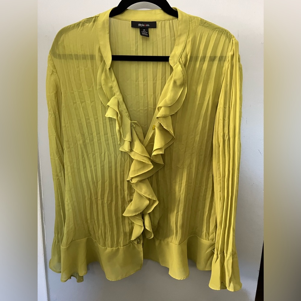 Style & co sheer green ruffle blouse